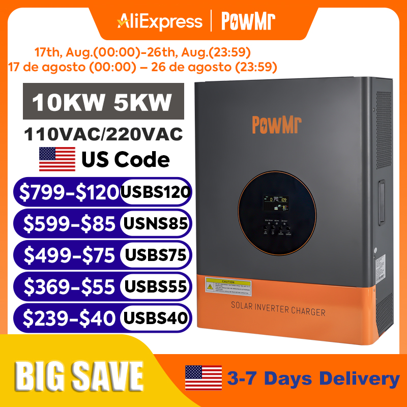 PowMr 10KW 5KW Split Phase Inv - Drone Solar Charger recension och pris